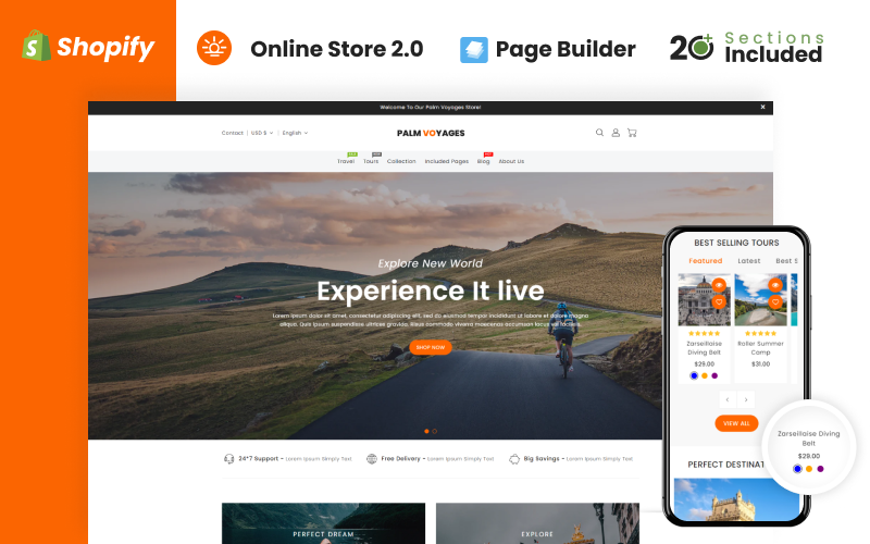 Palm Voyages Travel Store Shopify主题 #181194
