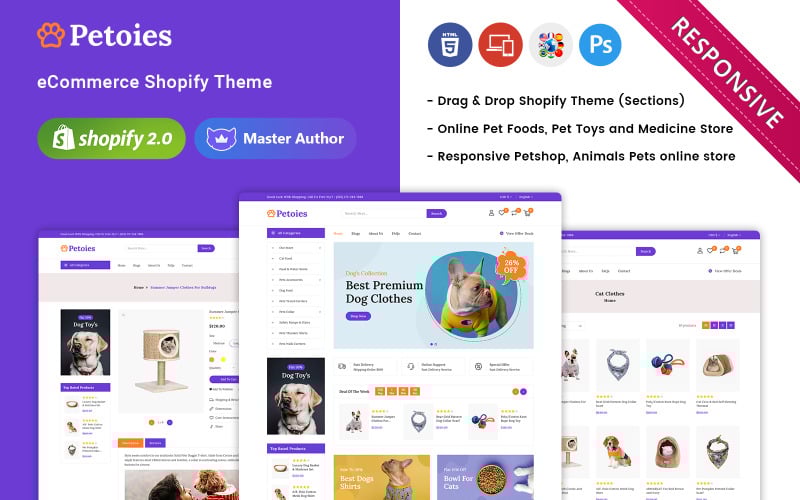 Petoies - Pet Shop & Pet Accessories 响应式 Shopify 2.0 主题
