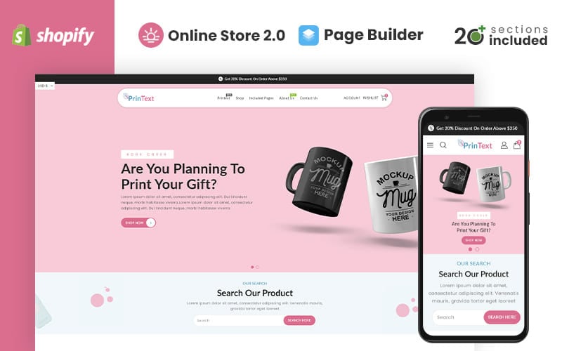 Printext T 恤商店，印刷 Shopify 主题 #270074