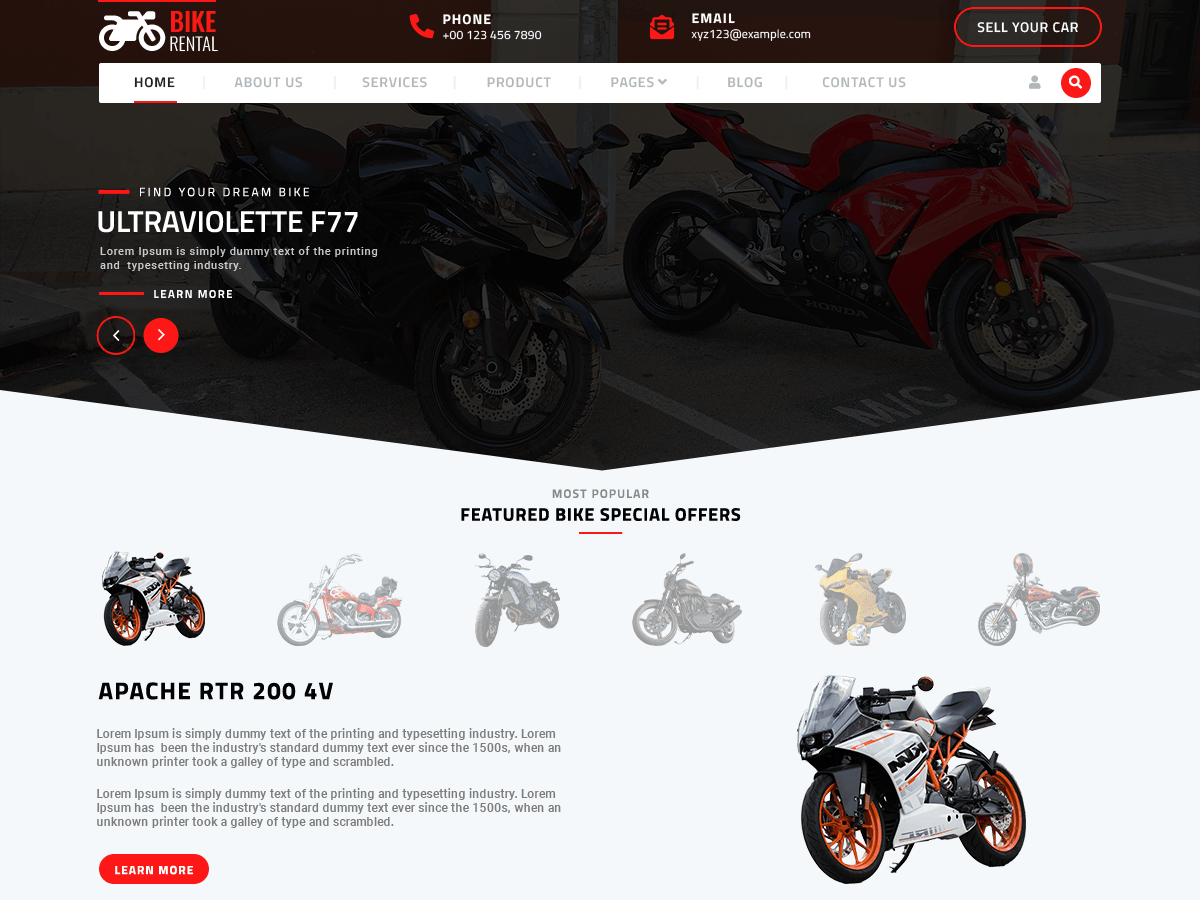 Bike Rental Services WordPress 主题