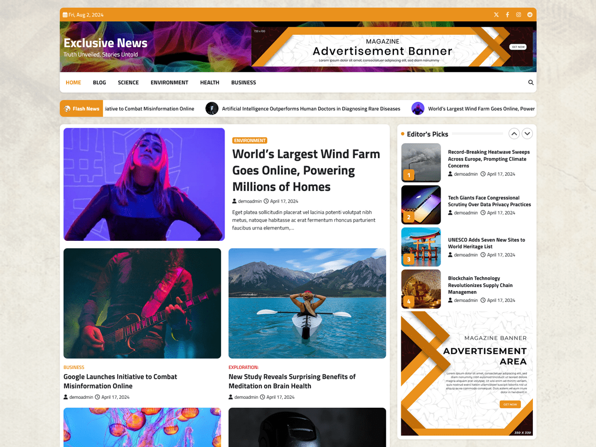 Exclusive News WordPress 主题