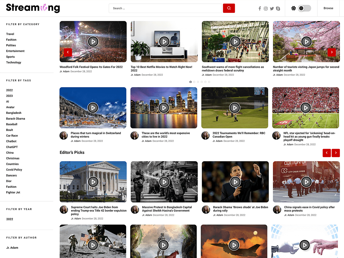 Streaming WordPress 主题