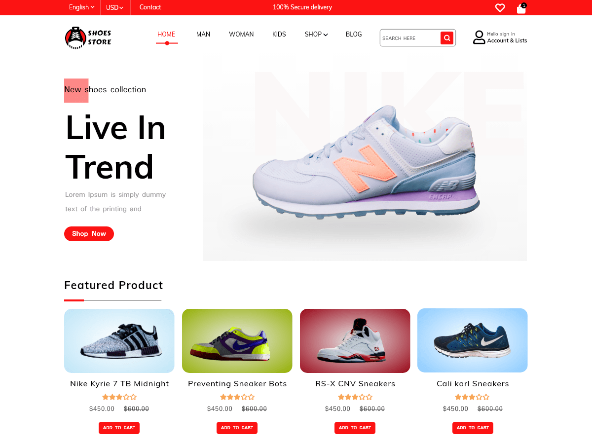 Shoes Store Elementor WordPress 主题