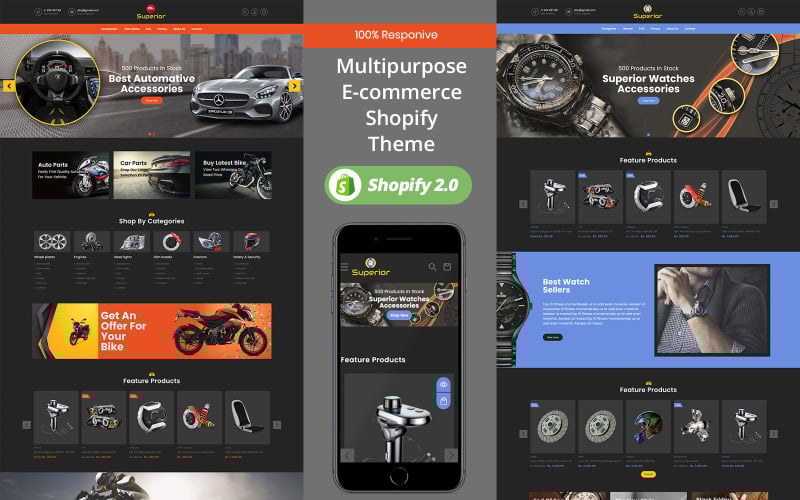 Superior Car Auto - 珠宝手表黑色主题 Shopify OS 2.0