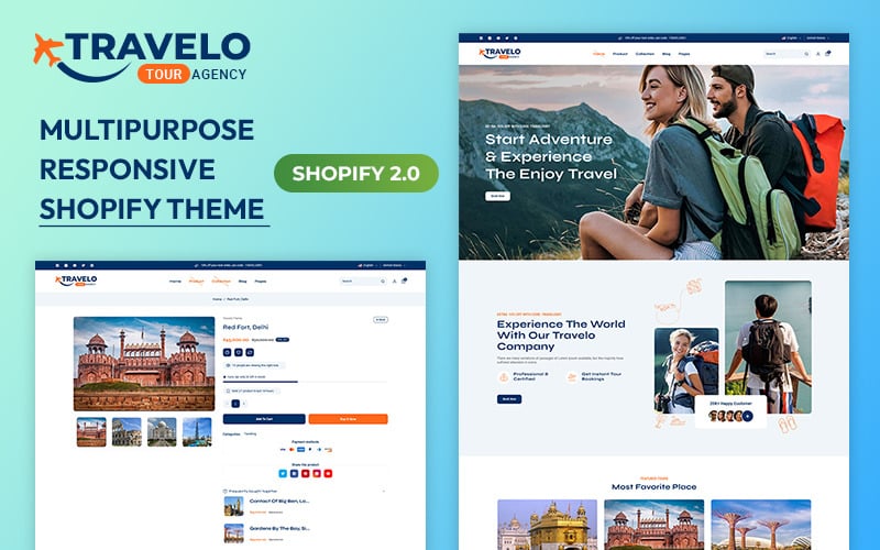 Travelo - 旅行、游览和旅游配件商店多用途 Shopify 2.0 响应式主题