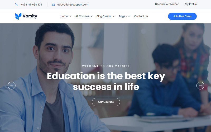Varsity - 学校、学院、大学、辅导、LMS 和在线课程教育 WordPress 主题