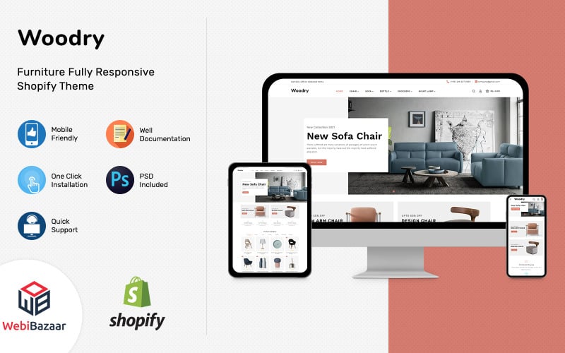 Woodry - 多用途家具和室内设计 Shopify 模板 #185628