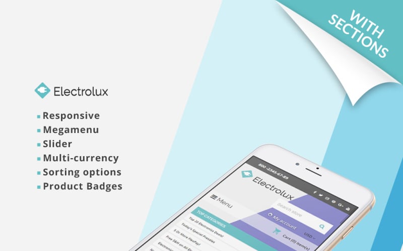 伊莱克斯-电子商店响应式Shopify主题 #63429