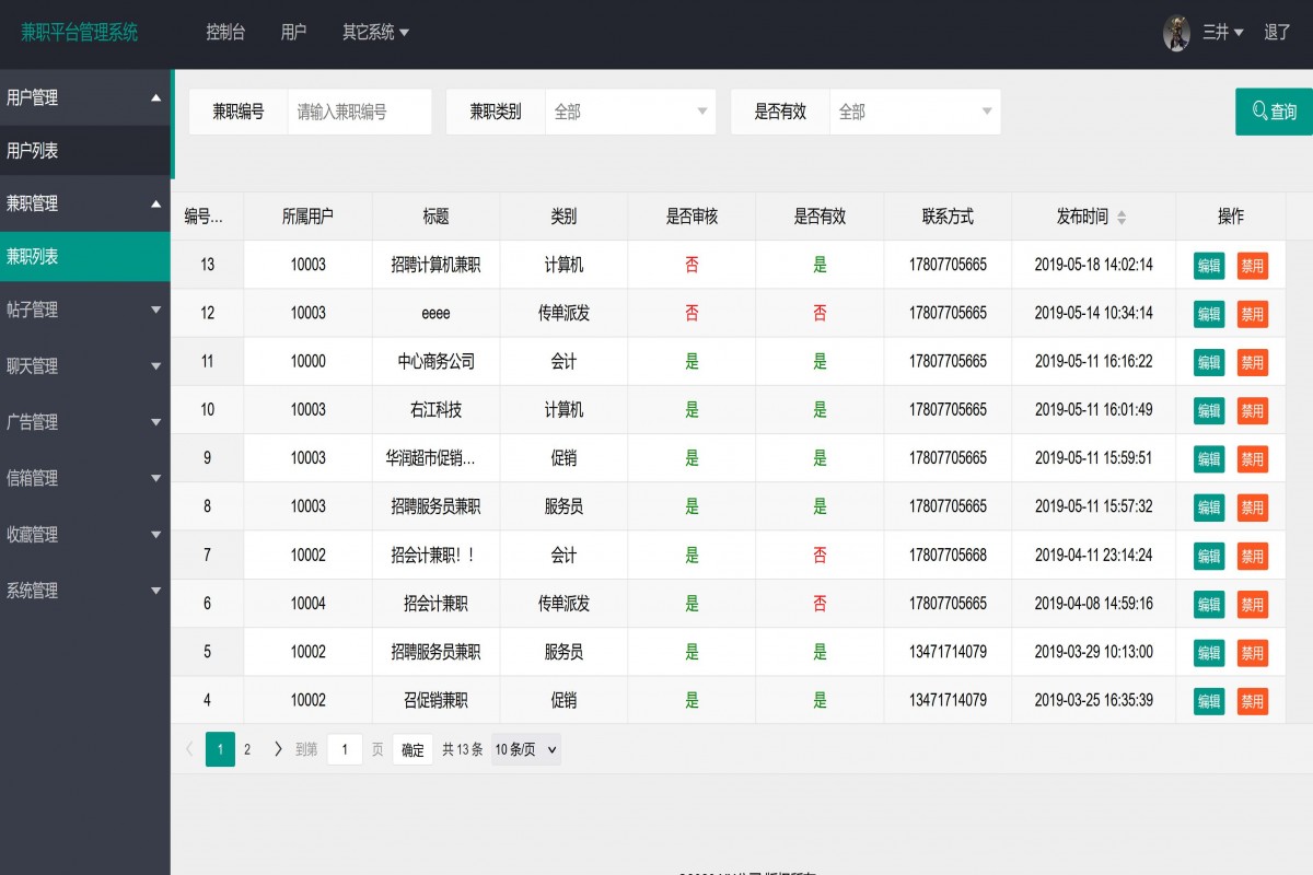 基于java(ssm)大学生兼职论坛管理系统
