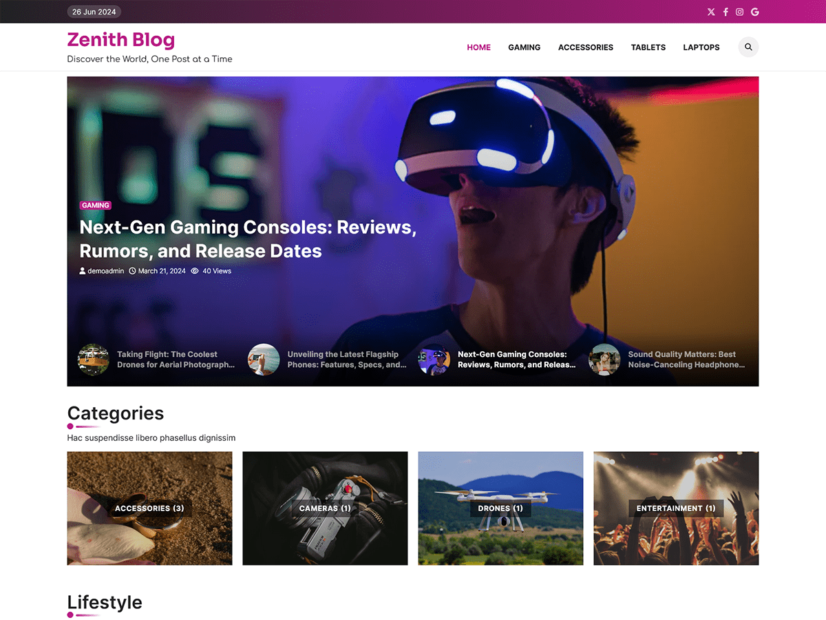 Zenith Blog WordPress 主题