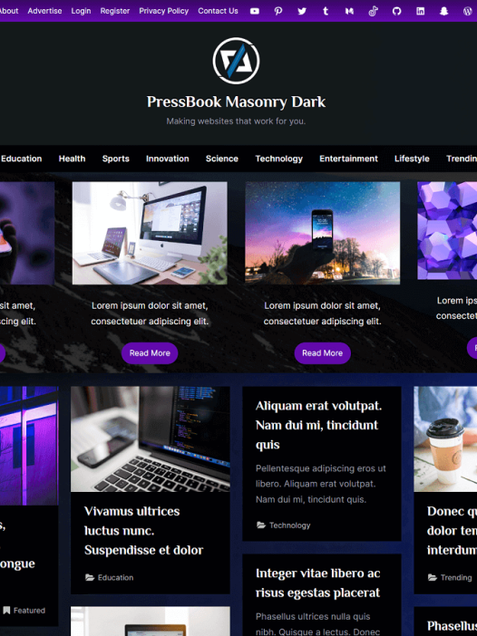 PressBook Masonry Dark WordPress 主题
